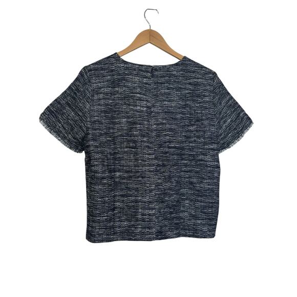 J.Crew Dark Navy Blue Women's Tweed Fringed Short Sleeved Top Size Large NEW - Picture 4 of 10